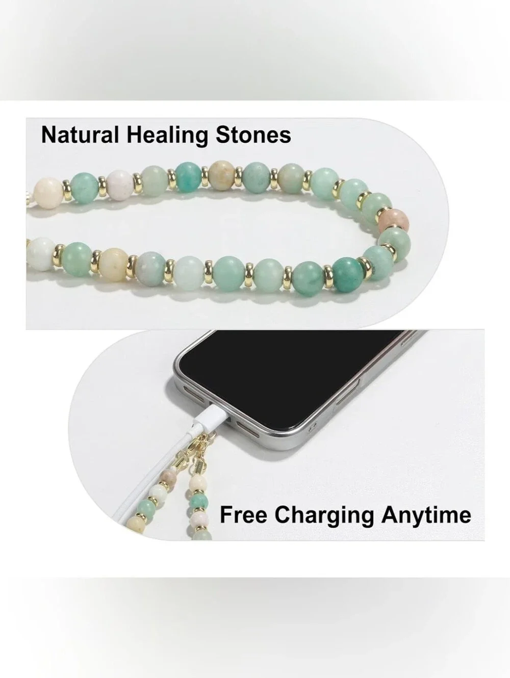 Natural Stone Phone Charm - Crystal Phone Beaded Wrist Strap Phone Hand Holder
